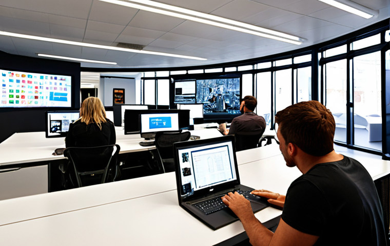 **Image Prompt:** A modern, open-plan office space at Meta. Employees from diverse backgrounds are collaborating on projects using laptops and large interactive displays. The atmosphere is energetic and innovative, but with a hint of pressure.