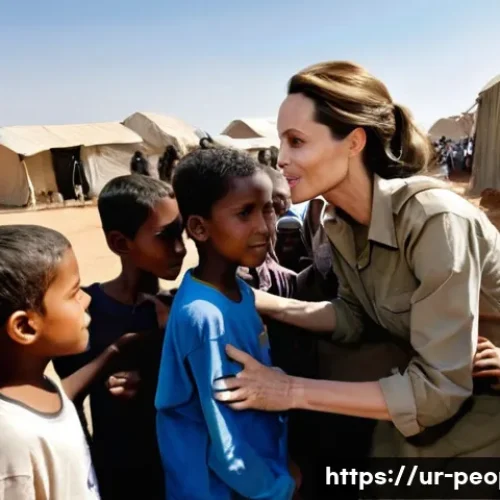 안젤리나 졸리 개인사 - **Humanitarian Angelina Jolie in a Refugee Camp:**
    "A compassionate and realistic image of Angel...