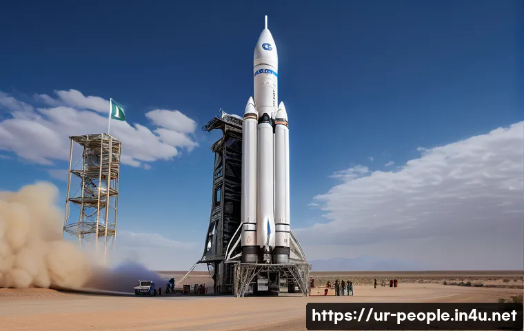 제프 베조스 우주 여행 Blue Origin - A detailed, hyper-realistic depiction of Blue Origin's New Shepard rocket launching from a desert la...