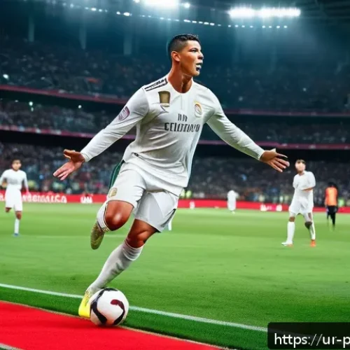 Home 17 크리스티아누 호날두 글로벌 팬층 - A highly detailed portrait of Cristiano Ronaldo in action during a football match, wearing his iconi...